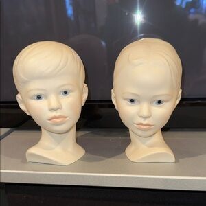 Cream Porcelain Child Busts Sculptures